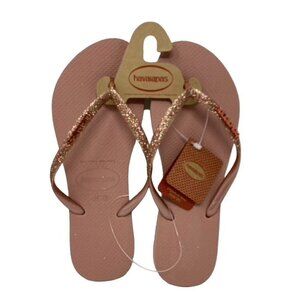 Havaianas Slim Glitter II Flip Flops Szs 9/10 and 11/12 Crocus Rose